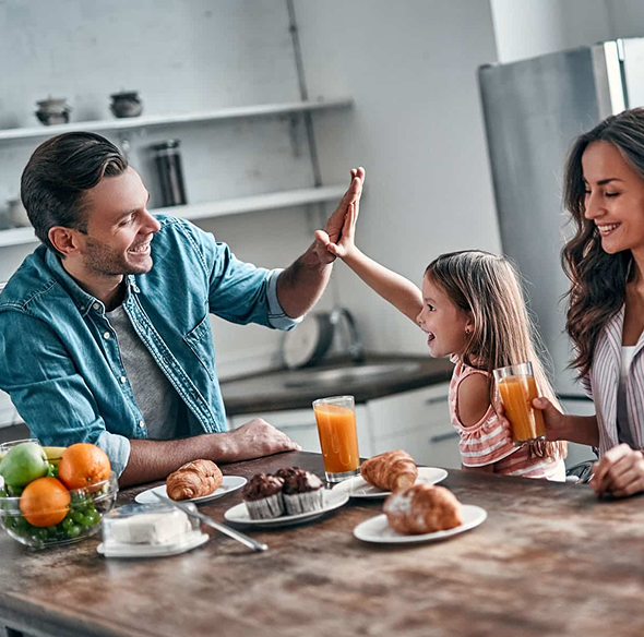 a happy family giving high five